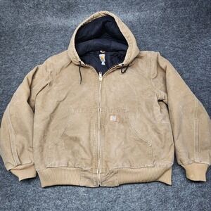 Carhartt Quilted Active Hooded Jacket Duck Canvas J130 FRB Frontier Brown Large